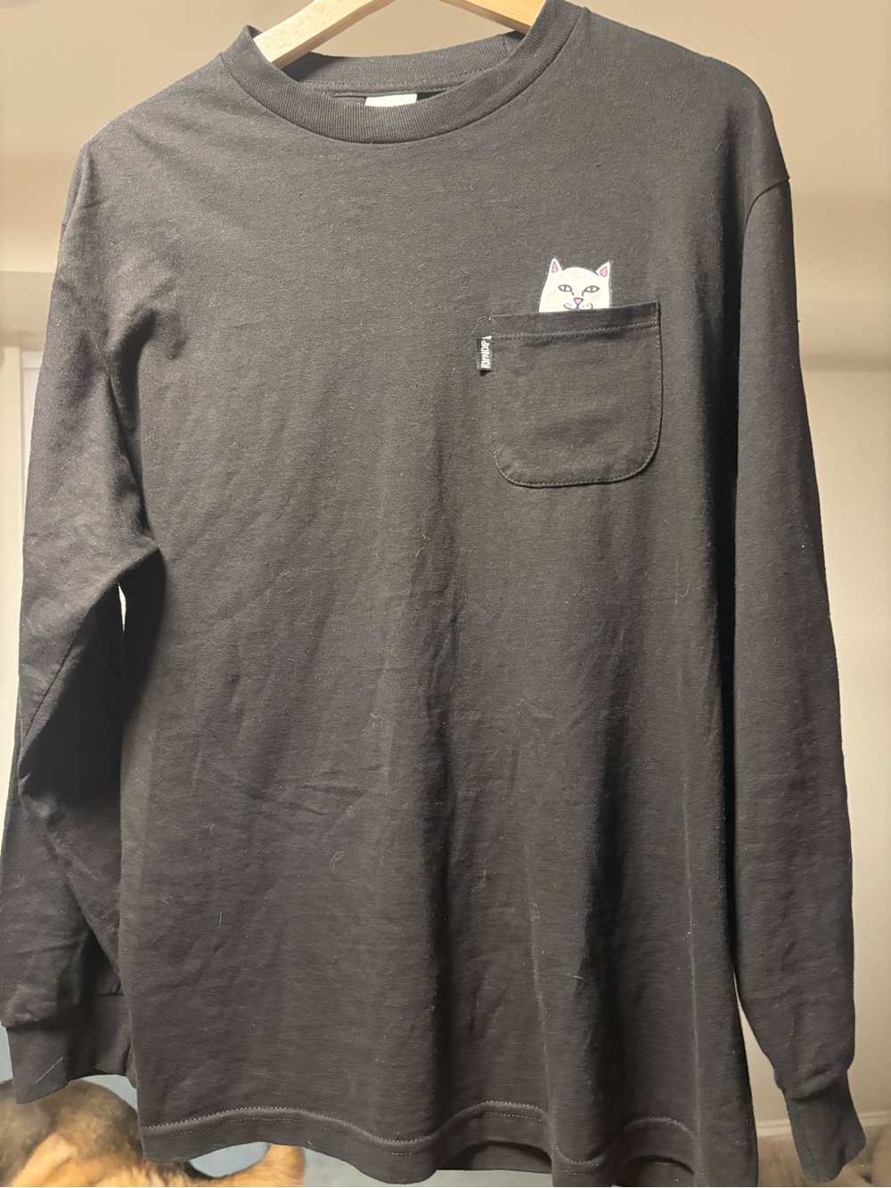 Ripndip Black Long Sleeve Pocket Tee with Peekaboo Cat
